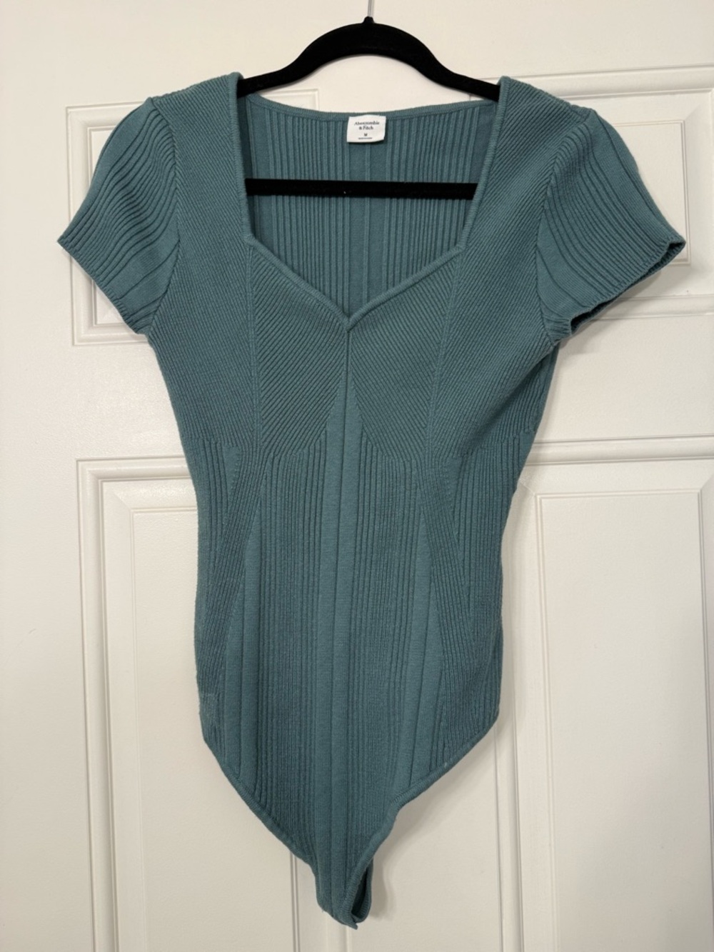 Abercrombie & Fitch Teal Ribbed V-Neck Short Sleeve Bodysuit